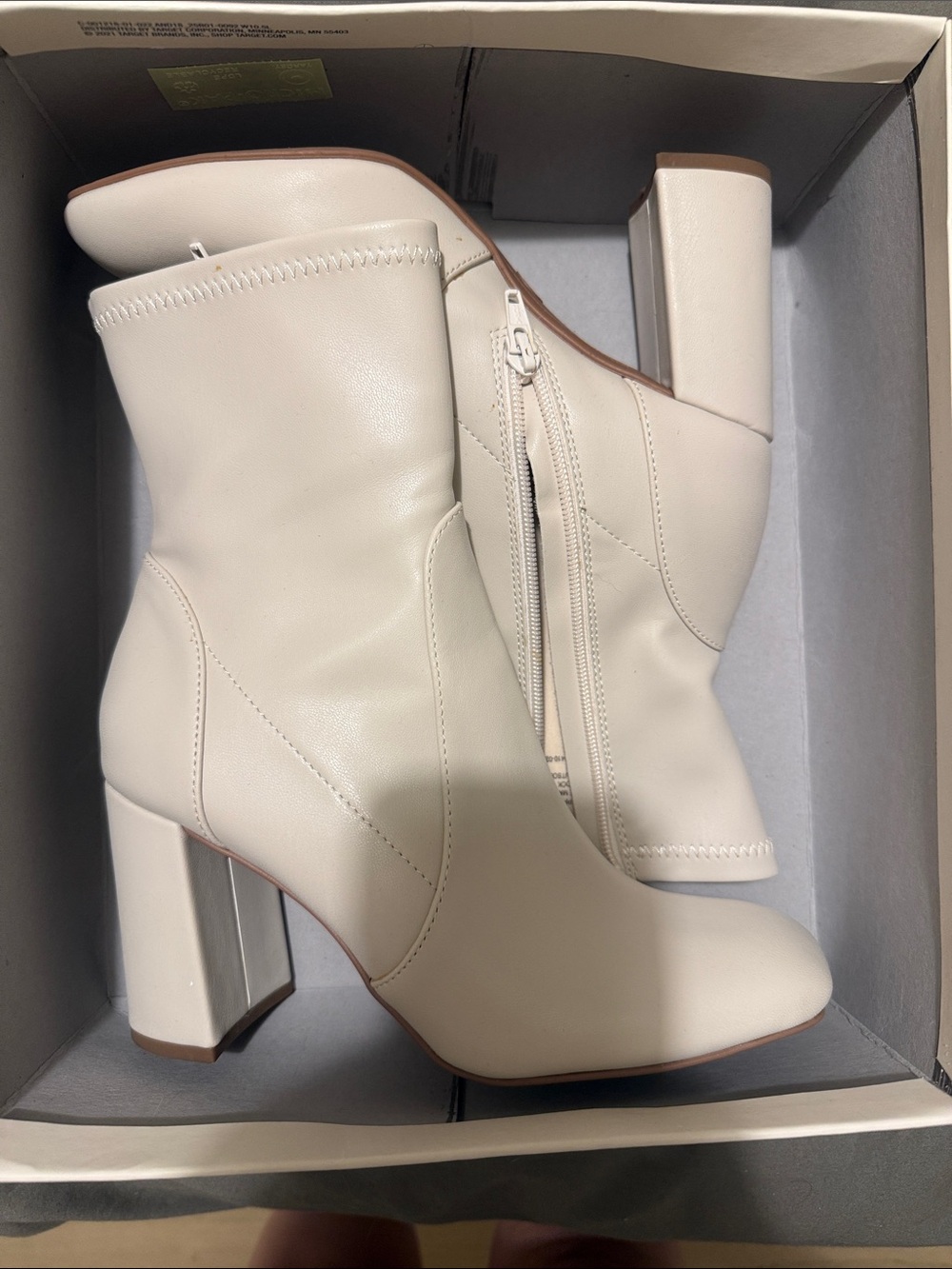 a new day Cream Block Heel Ankle Boots with Side Zip